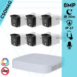 Dahua 6 cső kamerás IP megfigyelőrendszer 8MP cső biztonsági kamera, 2.8 mm-es fix objektívvel, PoE, beépített mikrofonnal, hibrid megvilágítással, fém ház, kültéri (NVR21088PS3-IPCHFW1839TCPAIL0280BS6-KOMP