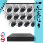 Techson 14 dome kamerás analóg megfigyelőrendszer 5MP HD dóm biztonsági kamera, 2.8 mm fix objektívvel, beépített mikrofon (TCRA12M816-TCAED1E005WIA28-DOME-14)
