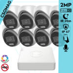 Hikvision 8 turret kamerás analóg megfigyelőrendszer 2MP biztonsági kamera, ColorVu Dual-light látható fény 20m, beépített mikrofonnal, kültéri (DS7108HGHIM1T-DS2CE70DF0TLMFS28MM-TURRET-8)