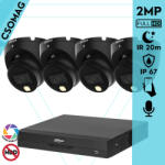 Dahua 4 dome kamerás analóg megfigyelőrendszer 2MP HD dóm biztonsági kamera, 2.8 mm fix objektívvel, hibrid fény, beépített mikrofon, kültéri (XVR5104HSI3-HACHDW1200TLMILA0280BS6BLACK-DOME-4)