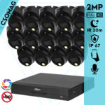 Dahua 14 dome kamerás analóg megfigyelőrendszer 2MP HD dóm biztonsági kamera, 2, 8 mm fix objektív, hibrid fény, beépített mikrofon (XVR5116HSI3-HACHDW1200TLMILA0280BS6BLACK-DOME-14)