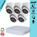 Dahua 5 turret kamerás IP megfigyelőrendszer 4MP HD turret biztonsági kamera, 2.8 mm-es fix objektívvel, PoE, beépített mikrofonnal, színes éjszakai kép, kültéri (NVR21088PS3-DHIPCHDW1439VPAIL0280B-TURRET-5