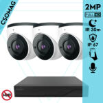 Techson 3 dome kamerás analóg megfigyelőrendszer 2MP NightVision HD dóm biztonsági kamera, 2.8 mm fix objektívvel, valós WDR, beépített mikrofonnal (TCRA12S204NS-TCAMS3E002IHA28-DOME-3)
