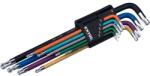 EXTOL PREMIUM 5 év torx kulcs klt. , 9db, több színű, extra hosszú, T10-T50, hosszú szár: tömör/gömbfej, rövid szár: lyukas, S2, krómozott (8819416)