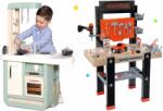 Smoby Set atelier de lucru Black&Decker Smoby cu maşină de găurit şi bucătărie Cherry Kitchen cu efecte sonore şi cu aparat de cafea (SM360701-15) Set bricolaj copii