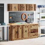 vidaXL гаражни шкафове, 6 бр, старо дърво инженерно дърво (3328348)