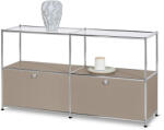 Tchibo - /Cn3 fém komód 2 lenyíló ajtóval és üvegpolcokkal, szürkésbarna