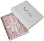 SOFT COTTON NORA törölköző, fürdőlepedő és mosókesztyű ajándékszett, 3 db Lila Szett (klasszikus 45x70 cm-es törölköző, 62x125 cm-es fürdőlepedő, mosókesztyű 16x22 cm)