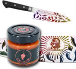 Satake Satoru Santoku Japán rozsdamentes konyhakés 59 HRC, 17 cm, laminált markolat, hozzá Chilicum Kamikaze szósz, termékcsomag, Kamikaze lézergravír mintázat (kamikaze803-632)