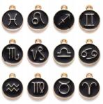 MIXFORM Zodiákus jelek medál szett, zománc, fekete, 15x12x2mm, 12db szett (13WB27895)