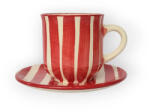 BögreManufaktúra Piros csíkos kávés bögre és kistányér