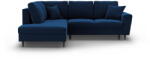 Cosmopolitan Design Kék bársony kinyitható tárolóhelyes sarokkanapé (bal oldali-L alakú) Kyoto - Cosmopolitan Design