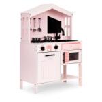ECOTOYS Bucatarie copii Ecotoys, din lemn cu accesorii, roz Bucatarie copii