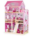 ECOTOYS Casuta de Papusi Ecotoys, lemn, mobilier, lumini LED, roz Casuta papusi