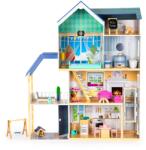 ECOTOYS Casuta de Papusi Ecotoys, Maya, lemn, 3 etaje, terasa, mobilier, multicolor Casuta papusi