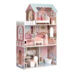 ECOTOYS Casuta de Papusi Ecotoys, Barbie, lemn, mobilier, 3 etaje, roz Casuta papusi