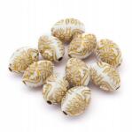 Mixform Akril gyöngyök, Ovális, Arany mintás, Szín: Elefántcsont 16x10.5mm 10db (13WB15522)