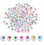 Mixform Akril gyöngyök Szív, Lapos Kerek, Fehér Mix, 7x3.5mm, 25g~170 db (13WB31343)