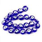 Mixform Lampwork gyöngyök Fatima szeme kék, 15-16x8-9mm, 23db/33cm/szál (13WB32465)