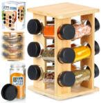 Vilde Fűszertartó állvány, 12 tartály, bambusz, üveg, 15×15×24cm, 85ml (5904316493417)