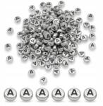 Mixform Akril gyöngyök, "a" betű, kerek, ezüst, 7x3.5mm, 25g~175db (13Z24841)