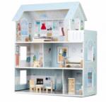 RicoKids Casuta de papusi din lemn, 3 etaje, mobilier inclus - Albastru deschis (EDI787801) Casuta papusi