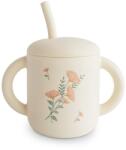 Mushie Silicone Training Cup Pink Flowers bögre szívószállal
