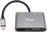 Equip Hub, felszerelés, USB-C - HDMI/VGA/USB 3.0, 5 Gbit/s, szürke (133483)