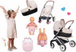 Smoby Set cărucior combinație triplă cu păpușă Puschair Sandy Maxi Cosi&Quinny Smoby 32 cm cu ochișori adormiți și pijama (SM253122-7)