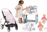 Smoby Set cărucior pentru păpuși gemene la doctor Twin Pushchair Pink Maxi Cosi&Quinny Smoby șu centru de îngrijire electronic (SM253221-4)