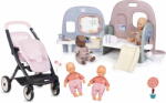 Smoby Set cărucior pentru păpuși gemene la grădiniță Twin Pushchair Pink Maxi Cosi&Quinny Smoby și căsuță cu 5 zone de joacă (SM253221-3)