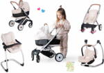 Smoby Set cărucior combinație triplă Puschair Sandy Maxi Cosi&Quinny Smoby cu scaun de masă leagăn și scun mașină (SM253122-1)
