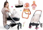 Smoby Set cărucior combinație triplă cu scaun de masă Puschair Sandy Maxi Cosi&Quinny Smoby și păpușă de 32 cm în salopetă (SM253122-5)