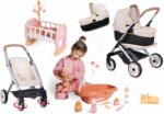 Smoby Set cărucior combinație triplă cu pătuț și carusel Puschair Sandy Maxi Cosi&Quinny Smoby cu cădiță oliță și biberon (SM253122-6)