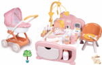 Smoby Set căsuță pentru păpușă electronică Cocoon Nursery Soft Baby Nurse Smoby și cărucior adânc cu husă textilă (SM220393-9) Papusa
