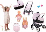 Smoby Set cărucior combinație triplă și marsupiu cu păpușă Puschair Pink Maxi Cosi&Quinny Smoby 32 cm cu pijama (SM253121-7)