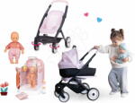 Smoby Set cărucior combinație triplă cu păpușă în duș Puschair Pink Maxi Cosi&Quinny Smoby cu duș funcțional și biberon (SM253121-10)