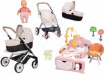 Smoby Set cărucior combinație triplă cu păpușă în căsuță Puschair Sandy Maxi Cosi&Quinny Smoby electronic cu zonă de zi și de noapte (SM253122-12)