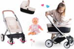Smoby Set cărucior combinație triplă Puschair Sandy Maxi Cosi&Quinny Smoby cu păpușă de 30 cm Bébé Calin cu 4 sunete și 3 melodii (SM253122-8)