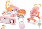 Smoby Set căsuță pentru păpușă electronică și cărucior sport Cocoon Nursery Soft Baby Nurse Smoby cu păpușă de 32 cm în salopetă cu cas de dormit (SM220393-3) Papusa