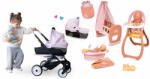 Smoby Set cărucior combinație triplă cu leagăn Puschair Pink Maxi Cosi&Quinny Smoby și scaun de masă cu cădiță și sac de dormit (SM253121-11)