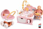 Smoby Set căsuță pentru păpușă electronică Cocoon Nursery Soft Baby Nurse Smoby cu păpușă de 32 cm în salopetă în cărucior adânc (SM220393-1) Papusa