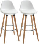 Homcom 2 darabos bárszék szett - fehér, háttámlával és párnával a kényelemért