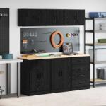 vidaXL гаражни шкафове, 6 бр, черен, инженерно дърво (3328342)