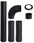 Warnex Hunor füstcső szett 6 részes 130mm fekete acél (egyenes, könyök, falhüvely, falirózsa)
