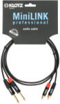 KLOTZ Кабел 2х чинча - 2х 6.3 моно жака 1.5м професионален Klotz MiniLink Pro KT-CJ150 с позлатени контакти