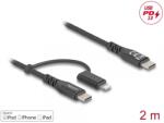 Delock Cablu 2 in 1 USB Type C la USB Type-C / Lightning iPhone/iPad MFi 60W 2m, Delock 81171 (81171)