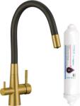 Laveo Riveco, magas mosogatócsaptelep flexibilis kifolyóval és ivóvízszűrővel, matt fekete-arany matt, LAV-BRIBG68D (LAV-BRIBG68D)