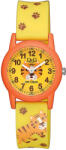Q&Q gyerek karóra, quartz, narancs színű műanyag tok, sárga színű számlap, sárga színű műanyag szíj, V22A-016VY (4085-6)