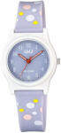 Q&Q karóra, quartz, fehér színű műanyag tok, lila színű számlap, lila műanyag szíj, G23A-013VY (4214-7)